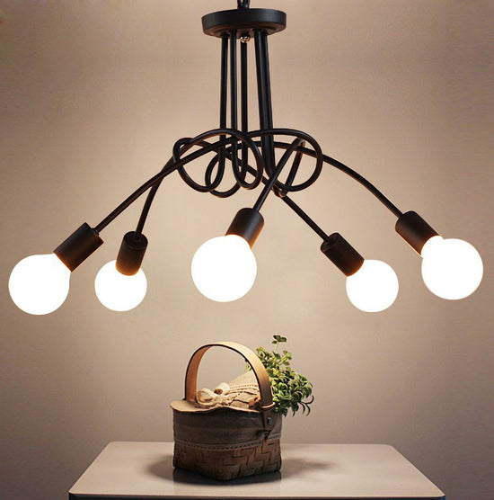 Iron Art Creative Minimalist  Ceiling Lamp Iron Tube Chandelier